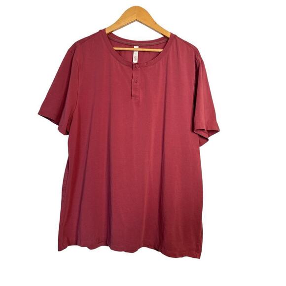 CRZ Yoga Women's Short Sleeve Soft Pima Cotton Henley T-Shirt Size XXL Dark Rose - Picture 1 of 7